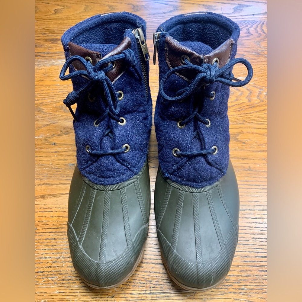 Sperry Quilted blue Wool Rubber lace-up side zip Duck boots women’s US 9.5